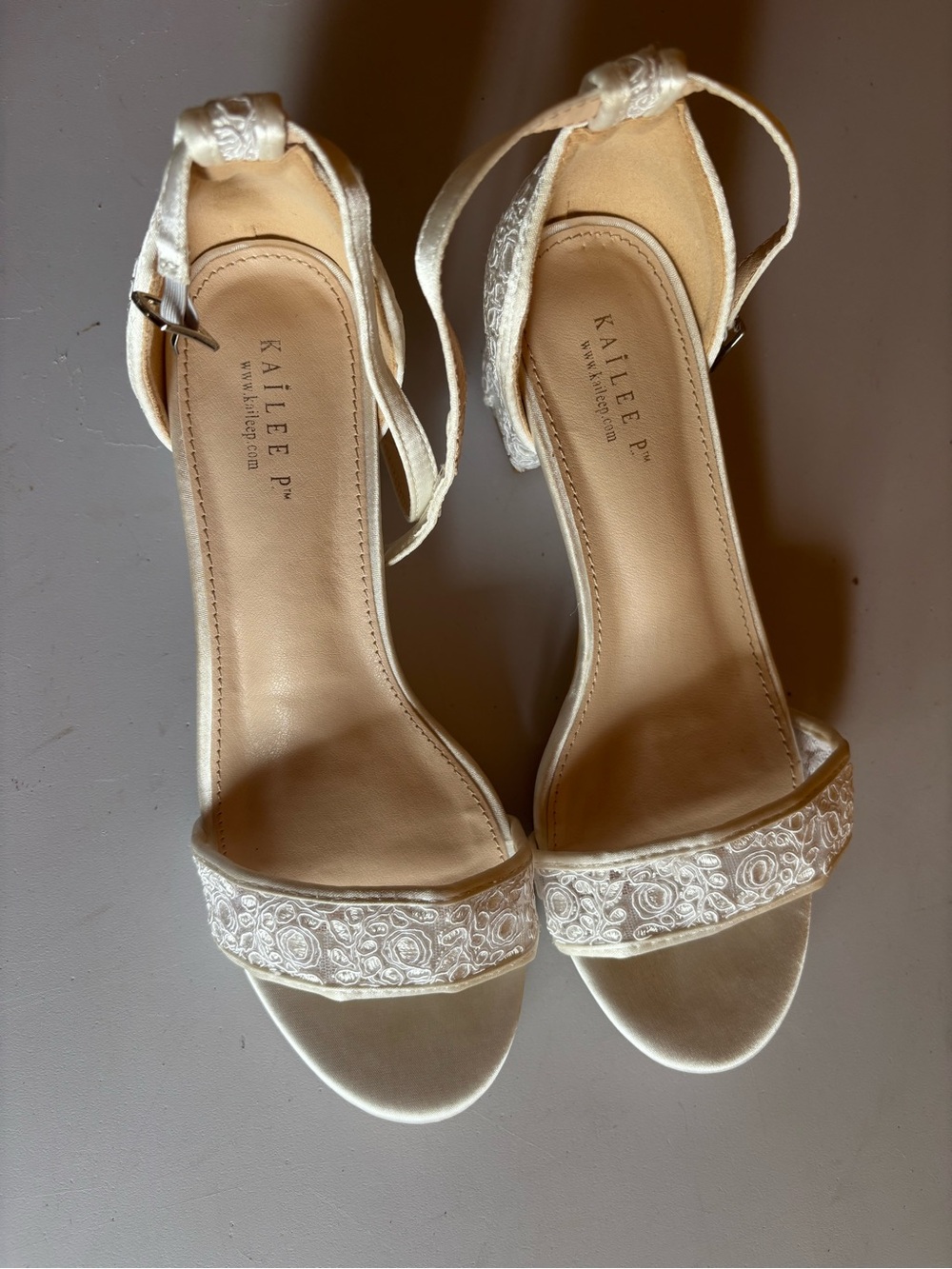 Ivory Embroidered Ankle-Strap Heels